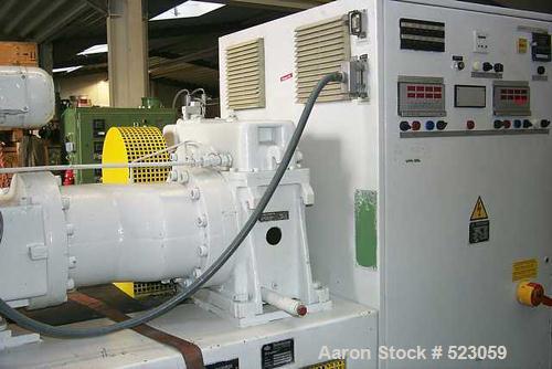 USED: Reifenhaeuser 3.54" twin screw extruder, type BT950-2-90-17D.3.54" (90mm) screw diameter, max screw speed 78 rpm, venting port,dosing screw, degassing, motor 95 hp (70 kW), output 400-650 kg,co...