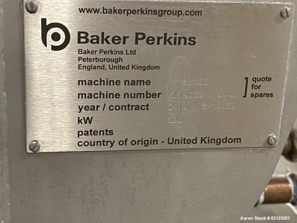 Used- Baker Perkins SBX80 Co-rotating Twin Screw Extruder.
