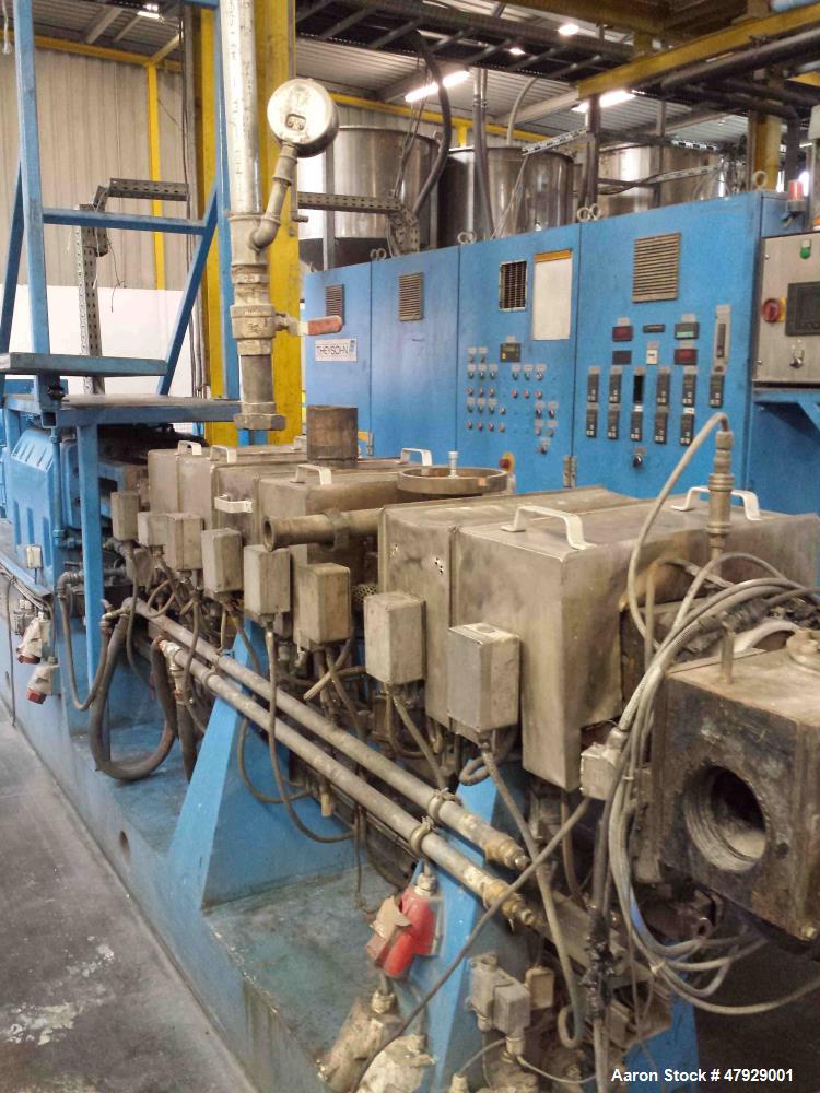 Used- Theysohn Twin Screw Extruder, Type N 60-36D 5096. 2.34" (60mm) diameter 33:1 L/D. Co-rotating. 8 housing sections, ele...