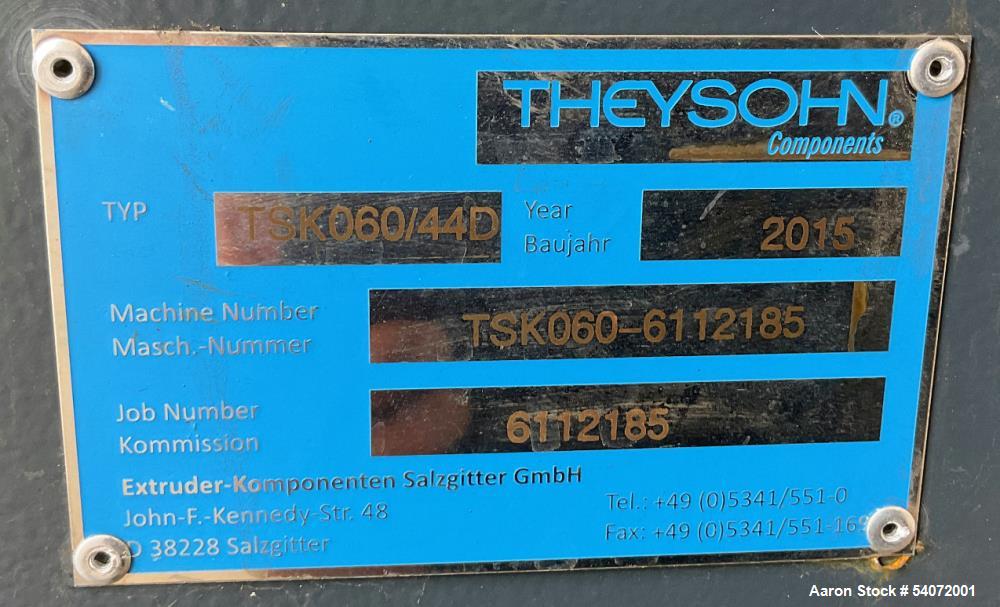 Unused Theyson TSK 060-44D-EXH 1500 Twin Screw Extruder | 60mm | 55 kW | 44:1 L/D | ATEX Motor