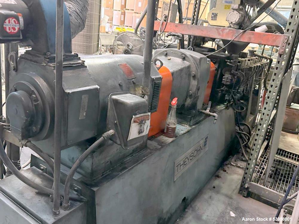 Used Theysohn 45mm Co-Rotating Twin Screw Extruder TSK-N 045 – 500 RPM, 50 HP Gearbox, Side Feeder