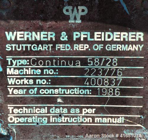 Used Werner Pfleiderer 58mm Continua Twin Screw Extruder, Type 58/28