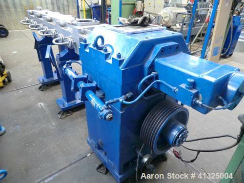 Used Werner Pfleiderer Continua 120 Twin Screw Extruder. Screw diameters 2 x 4.7" (120 mm), L/D 24, 215.5 hp (160 kW), 300 rpm, 3 tempering devices for the screw heating, 5 heating zones, motor contr...