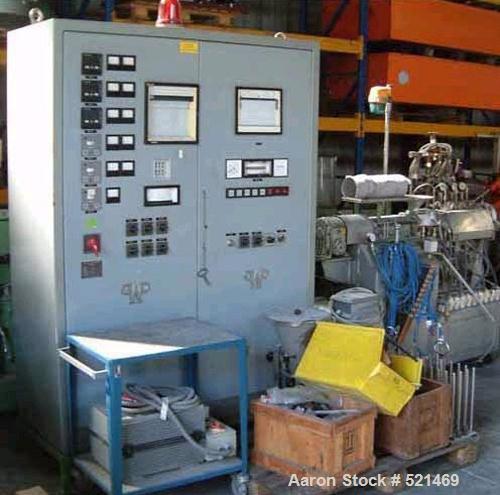 USED: Werner & Pfleiderer lab size twin screw extruder, type ZDS-K28.28mm diameter screws, co-rotating. Electrically heated, water cooled.Driven via a 4.5 hp/3 kw Spez gearbox, type CUHW80 by a 4.5 h...