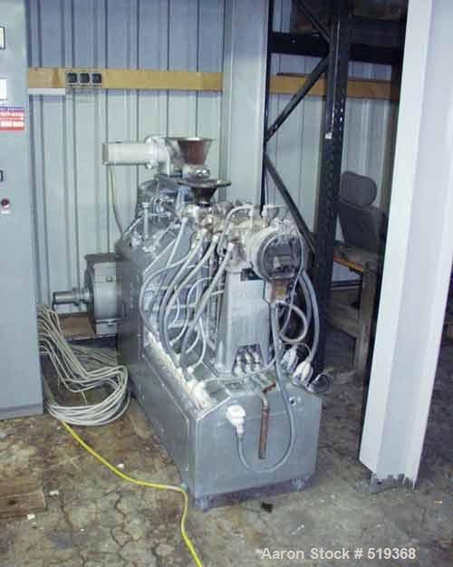USED: Werner & Pfleiderer lab size twin screw extruder, type ZDSK28.27:1 L/D. 1.1" diameter x 30" long (28mm x 773mm) side by side screws.Electrically heated 6 zones and water cooled. Screw speed 15-...