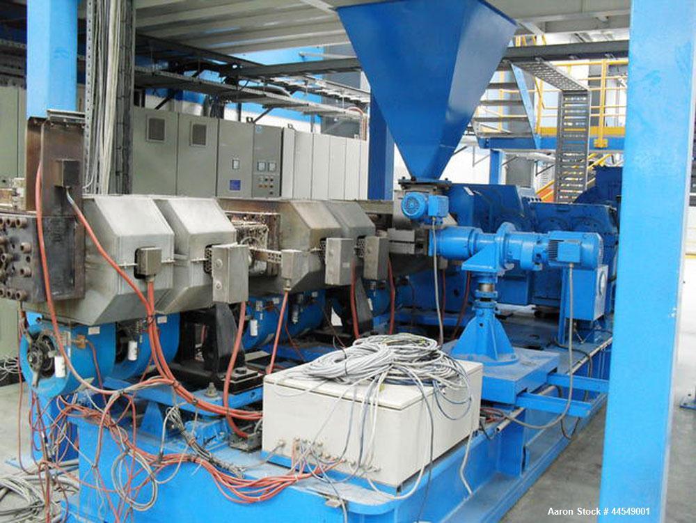 Used-Werner and Pfleiderer Model ZSK 120 Co-Rotating Twin Screw Extruder. Screw diameter 4.7" (120mm), L:D 32/1. Max screw s...