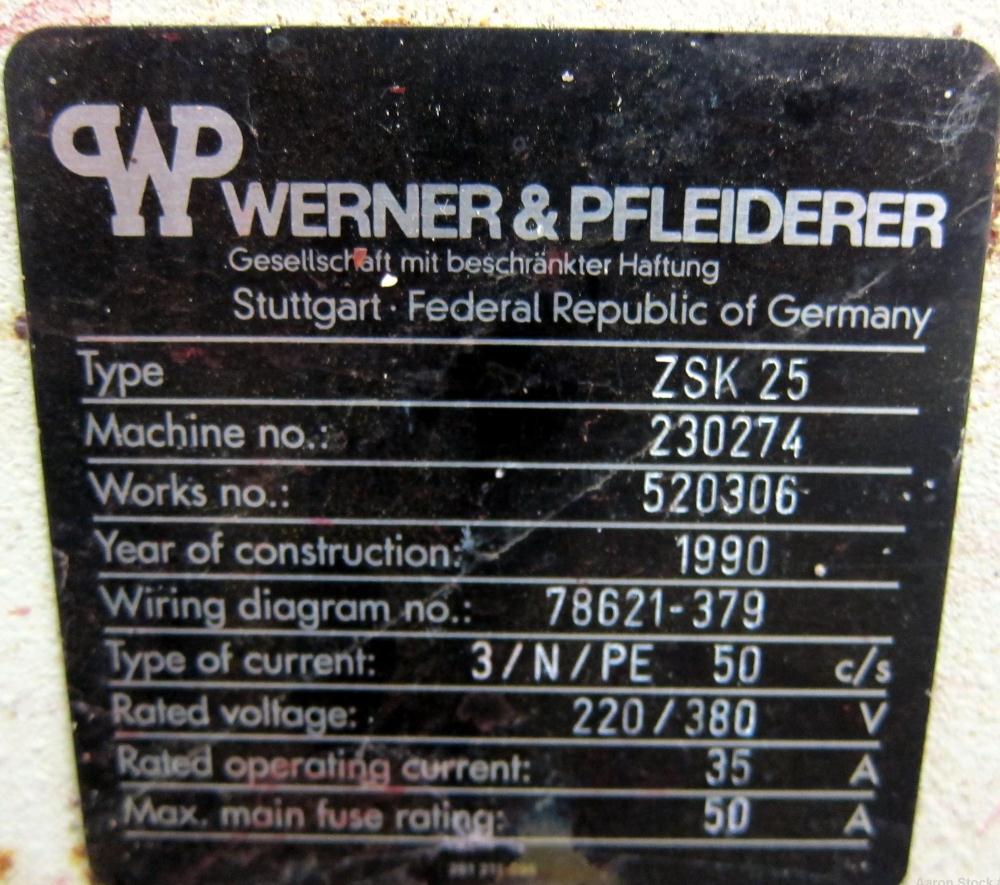 Used Werner Pfleiderer 25mm Twin Screw Extruder, Type ZSK 25 P8.2 E-PULA