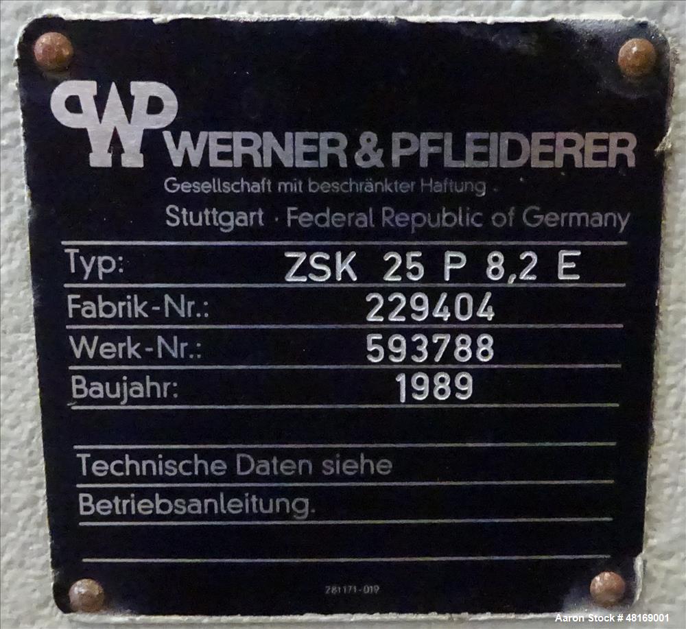 Used- Werner Pfleiderer 25mm Twin Screw Extruder, Type ZSK 25 P8.2 E. 