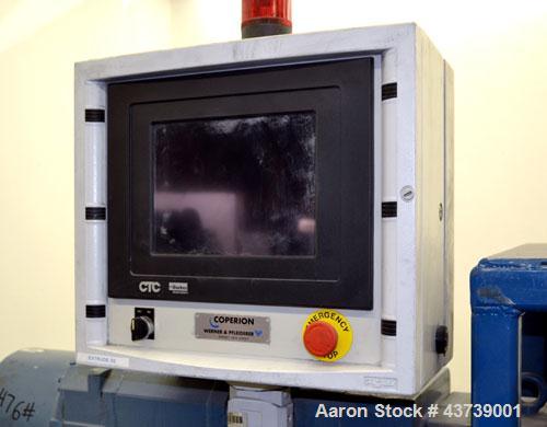 Used Coperion Werner Pfleiderer 25mm Twin Screw Extruder, Type ZSK-25. Manufactured New 2002. Approximate 40 to 1 L/D ratio. Co-Rotating intermeshing side by side screw design. 12 total Barrel sectio...