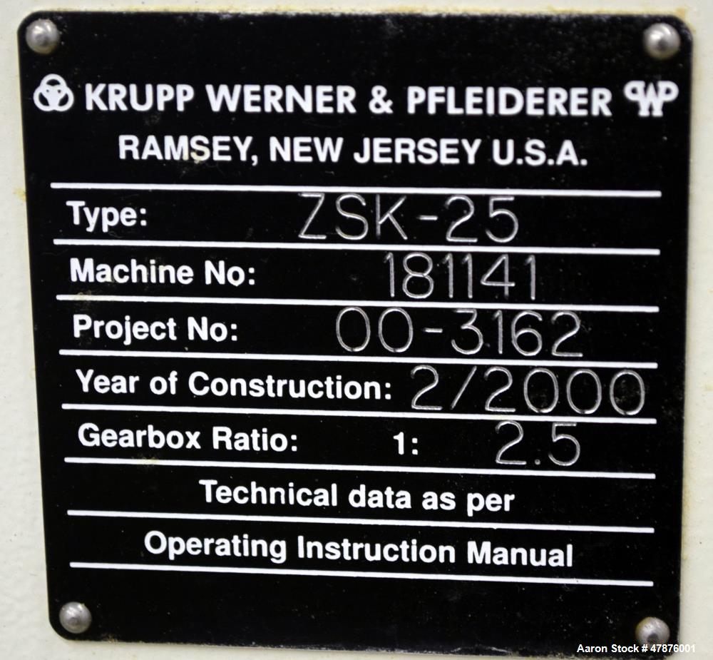 Used Krupp Werner & Pfleiderer 25mm Twin Screw Extruder, Type ZSK-25.