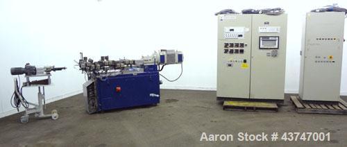 Used Werner Pfleiderer 30mm Twin Screw Extruder, Type ZSK 30 w 9/2. Co-Rotating intermeshing side by side screw design. Approximate 39 to 1 L/D ratio. 10 Barrel sections, (1) feed section, no hopper,...
