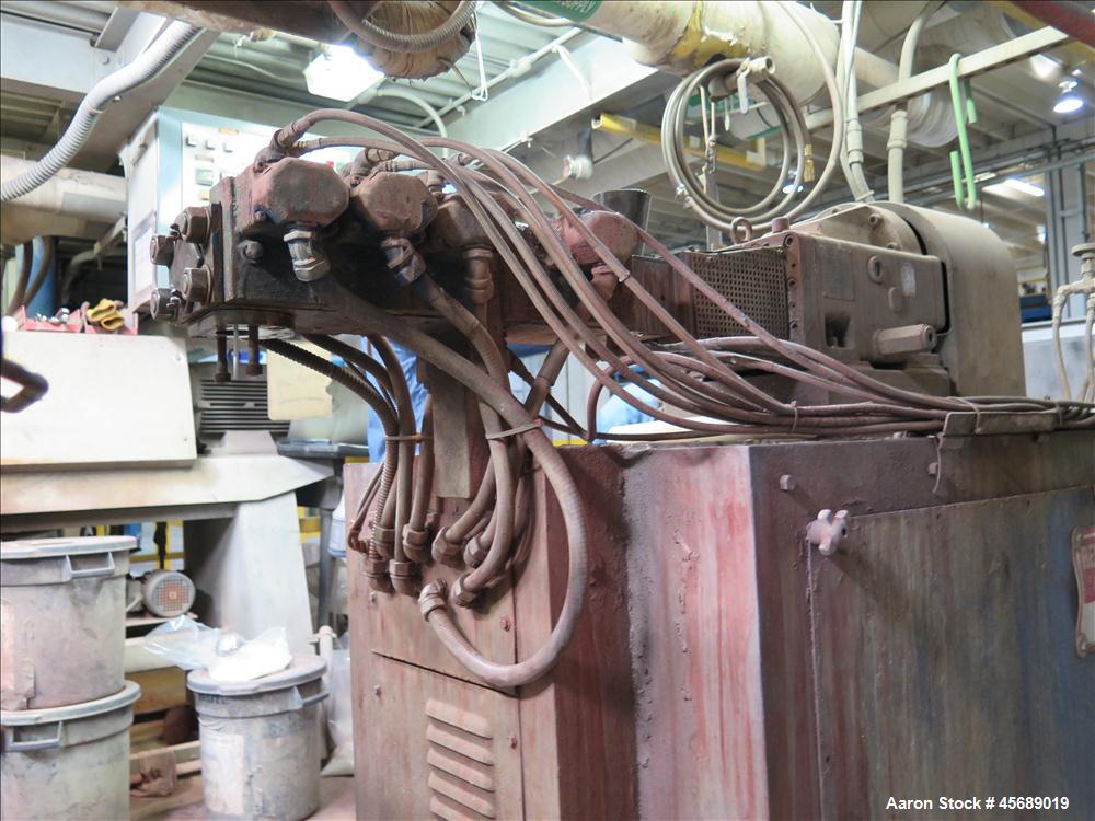 Used Werner &Pfleiderer 30mm Twin Screw Extruder, Model ZSK-30.  15 HP AC motor.  Includes; Schenck Accurate 602 Feeder, Baldor Drive, Newer PLC.  Controls and Drive Panel.  Built in 2000