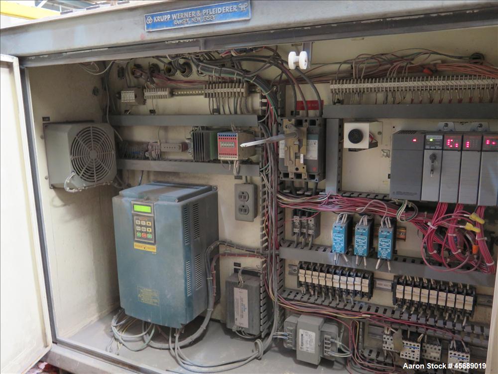 Used Werner &Pfleiderer 30mm Twin Screw Extruder, Model ZSK-30.  15 HP AC motor.  Includes; Schenck Accurate 602 Feeder, Baldor Drive, Newer PLC.  Controls and Drive Panel.  Built in 2000