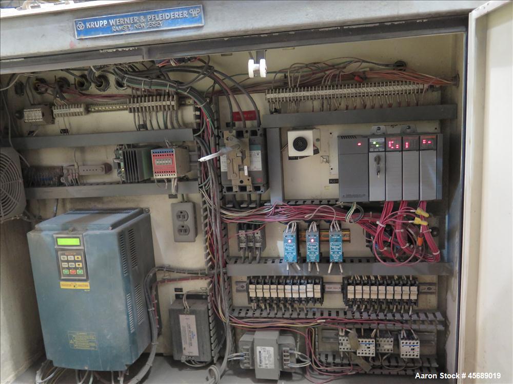 Used Werner &Pfleiderer 30mm Twin Screw Extruder, Model ZSK-30.  15 HP AC motor.  Includes; Schenck Accurate 602 Feeder, Baldor Drive, Newer PLC.  Controls and Drive Panel.  Built in 2000