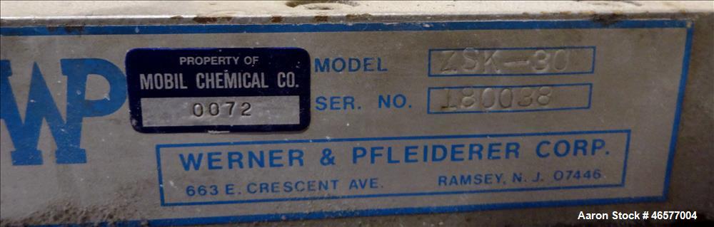Used Werner & Pfleiderer Corp. 30mm Twin Screw Extrusion Line