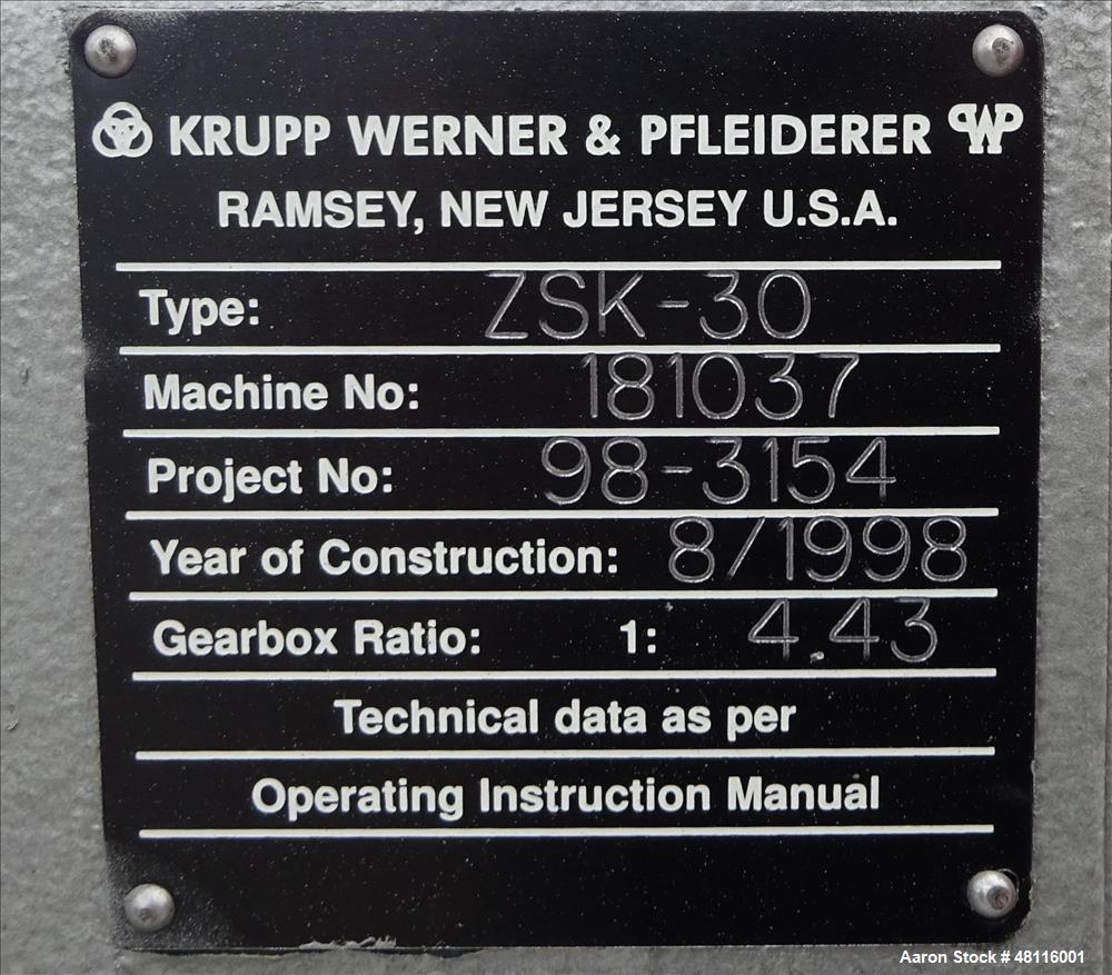 Unused- Werner & Pfleiderer ZSK 30 lab size twin screw extruder