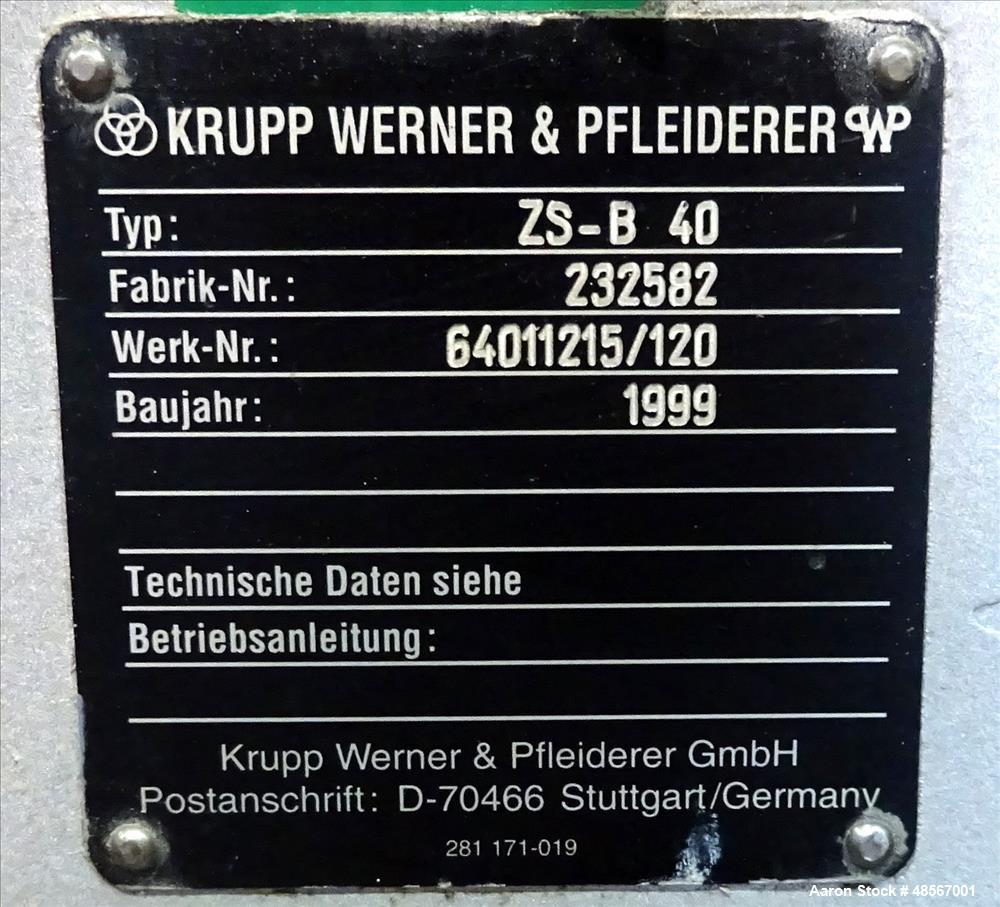 Used Werner & Pfleiderer 40mm Twin Screw Extruder, Type ZSK 40 F425.