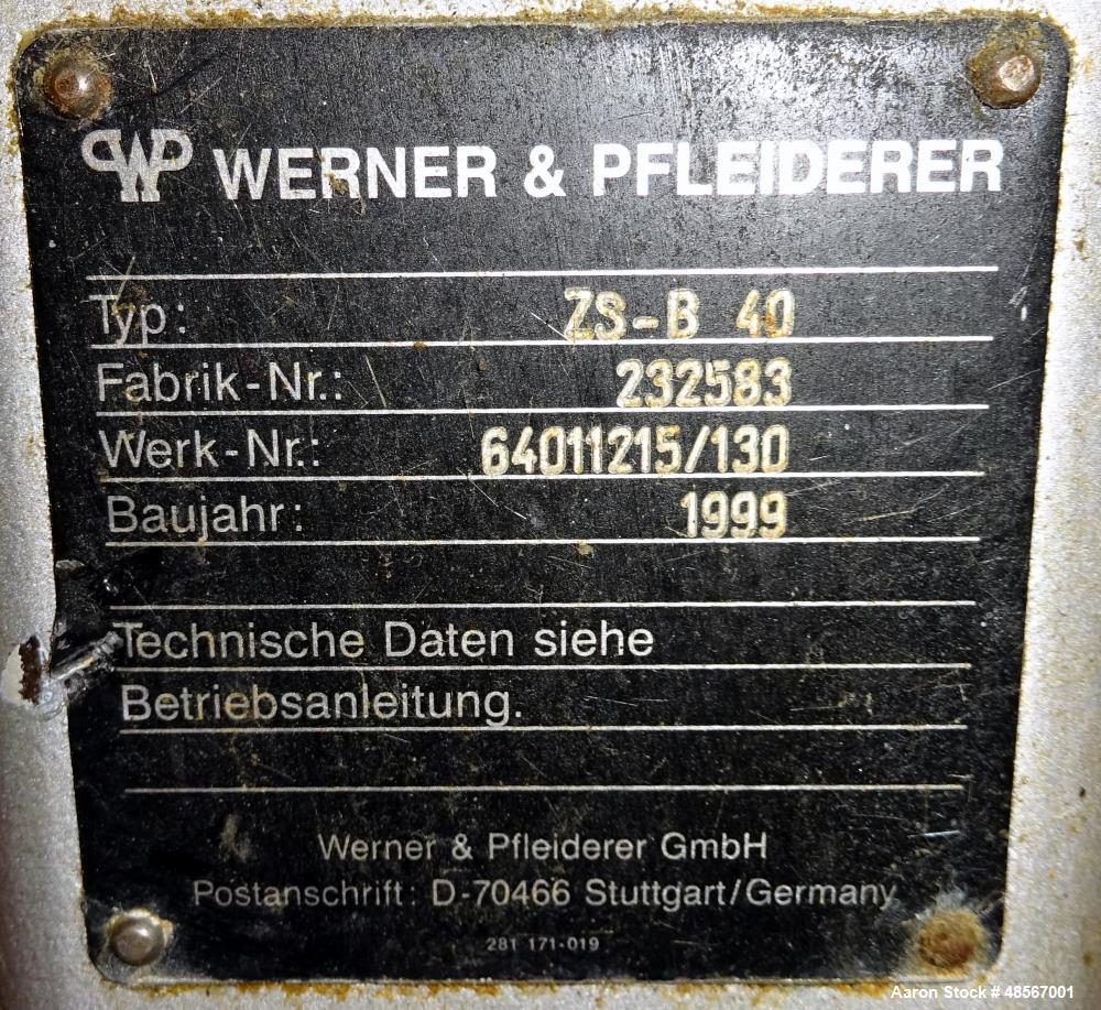 Used Werner & Pfleiderer 40mm Twin Screw Extruder, Type ZSK 40 F425.