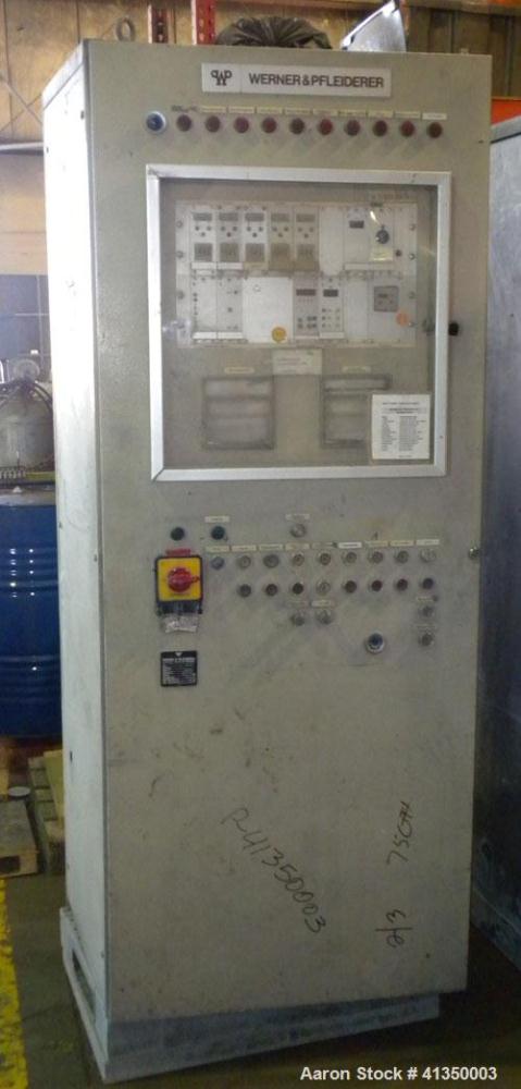 Used Werner Pfleiderer 40mm Twin Screw Extruder, Type ZSK-40. Co-rotating intermeshing side by side screw design. Approximate 33 to 1 L/D ratio. 5 barrel sections, 1 vented, 1 feed section. Electrica...