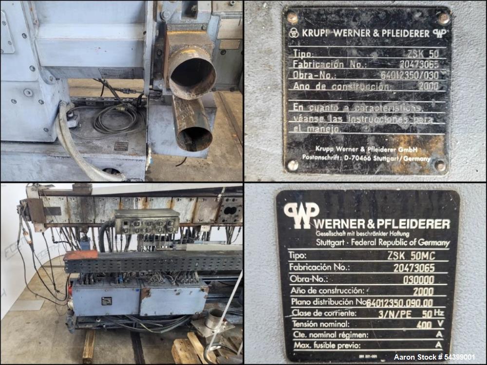 Used Coperion Werner & Pfleiderer ZSK 50 MCC Twin Screw Extruder – 40mm High-Speed Compounding System with Side Feeder