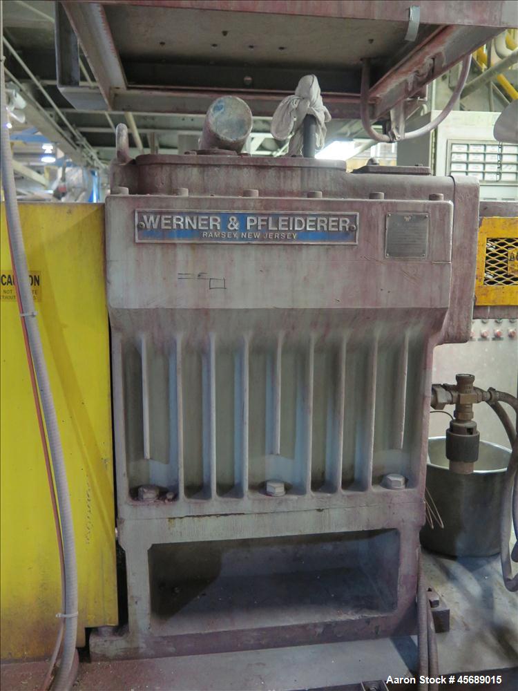 Used Werner & Pfleiderer 58mm Twin Screw Extruder, Model ZSK-58, Serial # 180913.  75 HP DC motor.  Includes:  North American Process Cooling Belt, 902M series feeder, long barrel.  Controls and Driv...