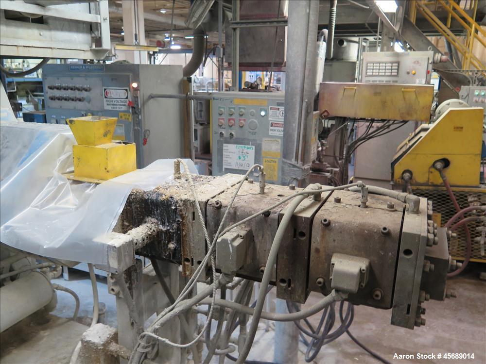 Used Werner & Pfleiderer 70mm Twin Screw Extruder, Model ZSK-70 SC.  New Baldor 150 HP AC motor,  Gearbox Rebuilt in 2011 by Coperion.  Includes; Schenck Accurate 902M Series Feeder, North American P...