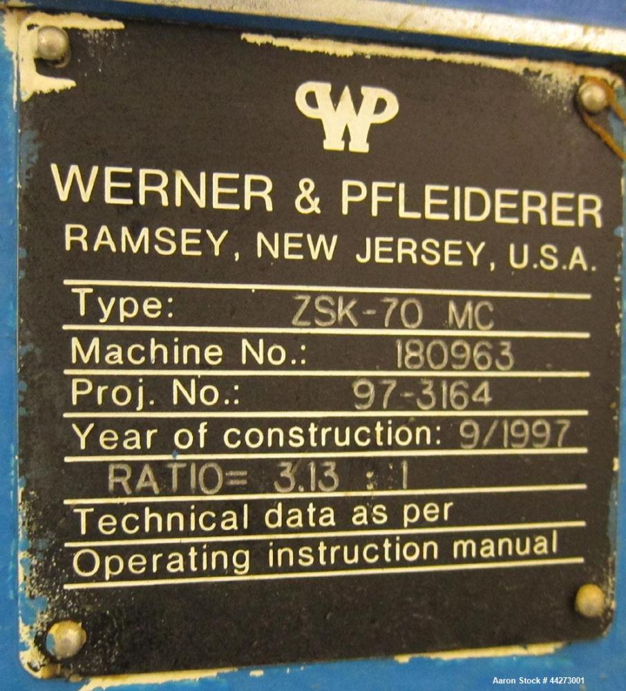 Used Werner Pfliederer Model ZSK70MC Twin Screw Extruder