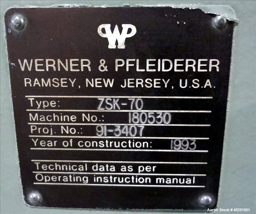 Used Werner & Pfleiderer Twin Screw Extruder Model ZSK-70