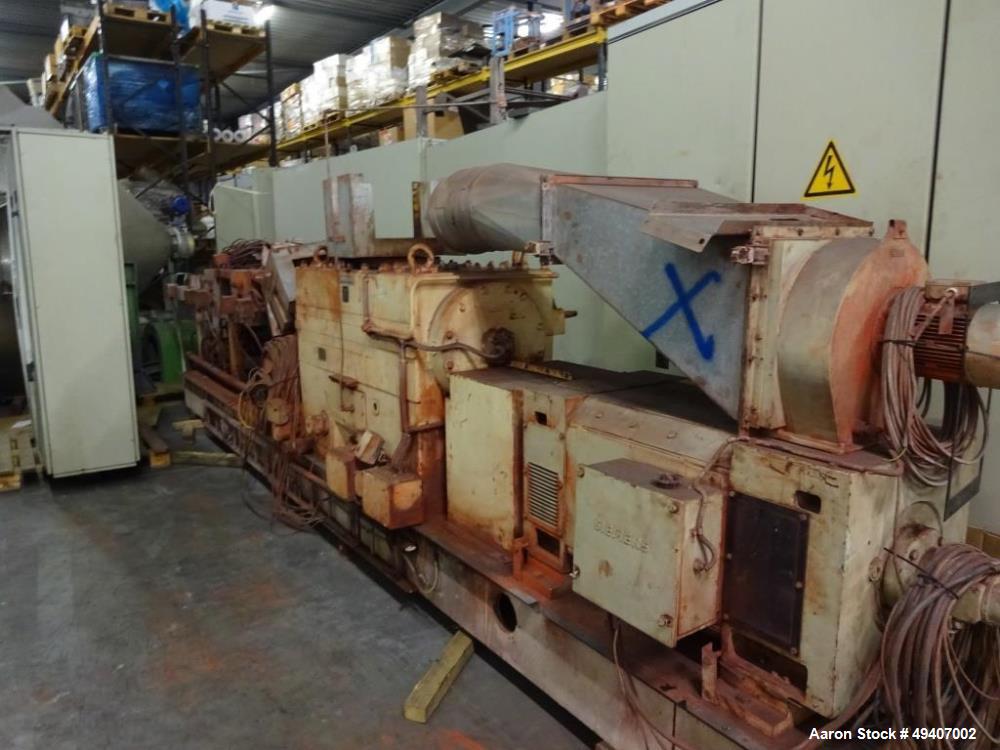 Used Werner & Pfleiderer ZSK 92 F385E Twin Screw Extruder. 32:1 L/D. Co-rotating, 8 housing sections, electrically heated, water cooled. Max screw speed is 300 rpm via a gearbox by a 447 hp/298Kw-144...