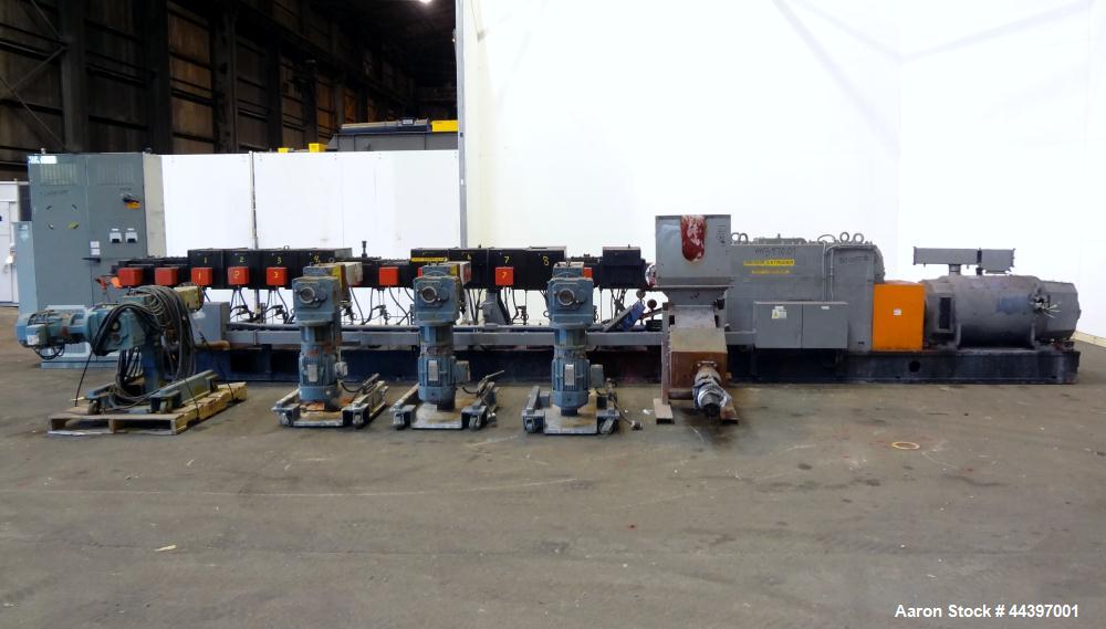 Used Werner & Pfleiderer 92mm Twin Screw Extruder, Type ZSK-92. Approximately 60 to 1 L/D ratio.  Co-rotating intermeshing side by side screw design.  14 Barrel sections, (1) feed section with a twin...