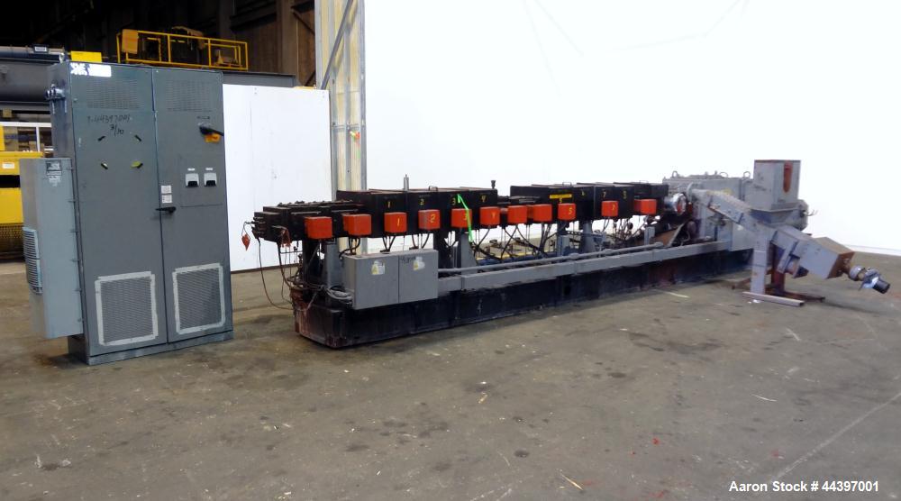 Used Werner & Pfleiderer 92mm Twin Screw Extruder, Type ZSK-92. Approximately 60 to 1 L/D ratio.  Co-rotating intermeshing side by side screw design.  14 Barrel sections, (1) feed section with a twin...