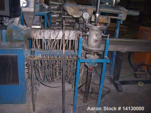 Used Coperion Werner Pfleiderer lab size twin screw extruder, type ZSK25WLE. 25 mm diameter screws, 40:1 L/D, co-rotating. 10 heating zones, electrically heated, water cooled, 1 vent port. Max screw ...