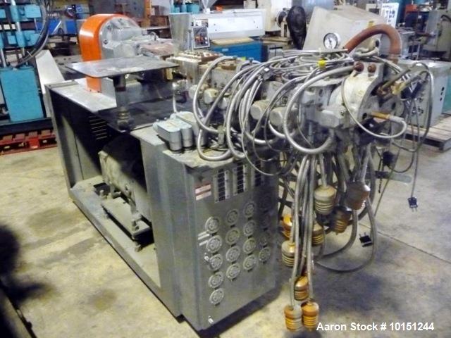 Used 30mm Werner & Pfleiderer Model ZSK30 Co-Rotating Twin Screw Extruder. Extruder is driven through piv gearbox Model c2n90010, rated at 90kw with 496 rpm output speed. Has electrically heated wate...