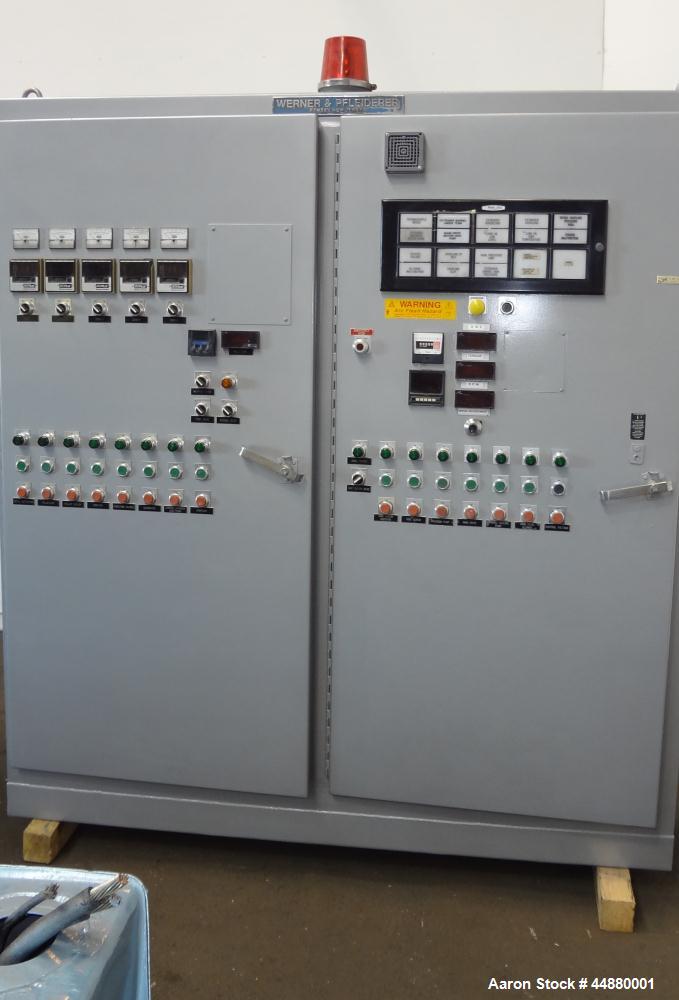 Used Werner & Pfleiderer 40mm Twin Screw Extruder, Type ZSK40F-32.5E. Approximate 40 to 1 L/D ratio. Co-Rotating intermeshing side by side screw design. 10 Barrel sections, with (1) feed section, (1)...