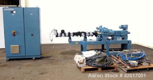 Used Werner Pfleiderer 40mm Twin Screw Extruder, Type ZSK40W32.5E. Co-Rotating intermeshing side by side screw design. Approximate 40 to 1 L/D ratio. 9 Barrel sections, (1) feed section, no hopper, e...
