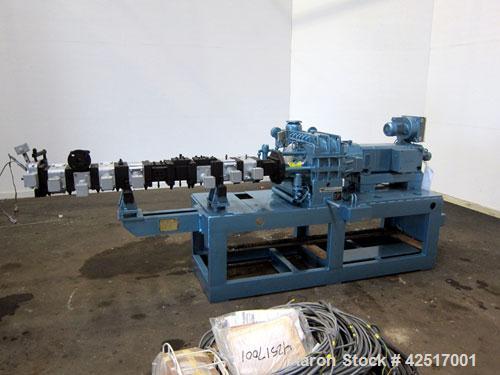Used Werner Pfleiderer 40mm Twin Screw Extruder, Type ZSK40W32.5E. Co-Rotating intermeshing side by side screw design. Approximate 40 to 1 L/D ratio. 9 Barrel sections, (1) feed section, no hopper, e...