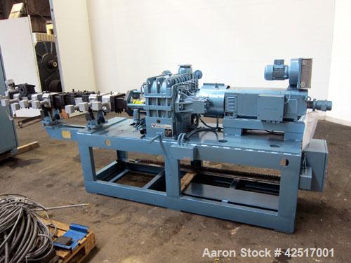 Used Werner Pfleiderer 40mm Twin Screw Extruder, Type ZSK40W32.5E. Co-Rotating intermeshing side by side screw design. Approximate 40 to 1 L/D ratio. 9 Barrel sections, (1) feed section, no hopper, e...