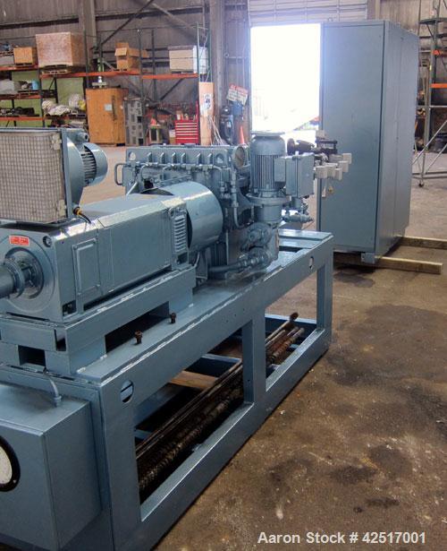 Used Werner Pfleiderer 40mm Twin Screw Extruder, Type ZSK40W32.5E. Co-Rotating intermeshing side by side screw design. Approximate 40 to 1 L/D ratio. 9 Barrel sections, (1) feed section, no hopper, e...