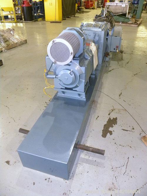 Used Werner Pfleiderer 57mm Twin Screw Extruder, Type ZSK57. Co-Rotating intermeshing side by side screw design. 7 Barrel sections, (1) feed section, no hopper, electrically heated, water cooled (no ...