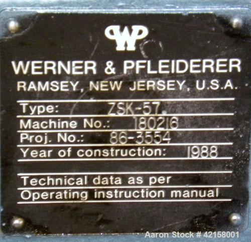 Used- Werner Pfleiderer 57mm Twin Screw Extruder, Type ZSK57. Co-Rotating intermeshing side by side screw design. 7 Barrel s...