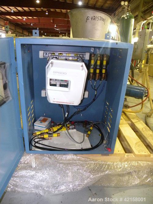 Used Werner Pfleiderer 57mm Twin Screw Extruder, Type ZSK57. Co-Rotating intermeshing side by side screw design. 7 Barrel sections, (1) feed section, no hopper, electrically heated, water cooled (no ...