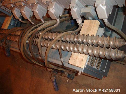 Used Werner Pfleiderer 57mm Twin Screw Extruder, Type ZSK57. Co-Rotating intermeshing side by side screw design. 7 Barrel sections, (1) feed section, no hopper, electrically heated, water cooled (no ...