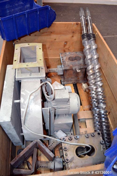 Used Werner & Pfleiderer 70mm Twin Screw Extruder, Type ZSK70F-175E. Approximate 18 to 1 L/D ratio. Approximate 40-1/2" centerline height. Co-Rotating intermeshing side by side screw design. Capacity...
