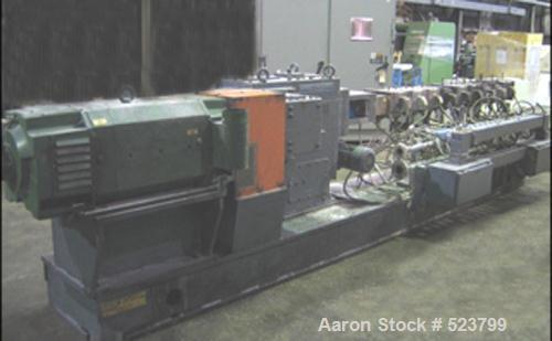 USED: Werner Pfleiderer twin screw extruder, type ZSK70. 70 mmco-rotating segmented screws, 30:1 L/D with (1) feed section, (7)barrel sections and (2) vented sections, barrel extension with (4)barrel...