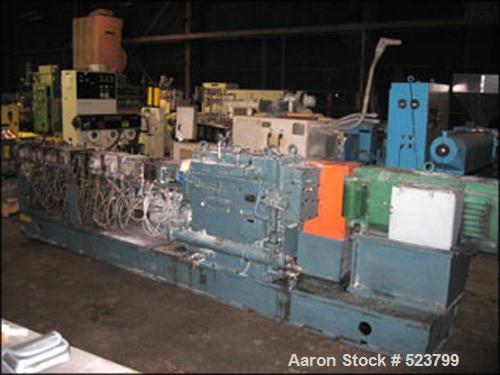 USED: Werner Pfleiderer twin screw extruder, type ZSK70. 70 mmco-rotating segmented screws, 30:1 L/D with (1) feed section, (7)barrel sections and (2) vented sections, barrel extension with (4)barrel...