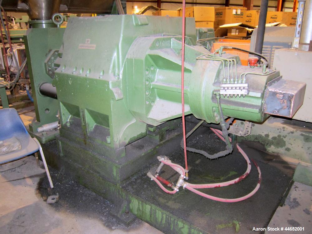 Used W & P 160mm twin screw extruder, co-rotating, 6 barrel plus feed section.  Twin feed hoppers.  700 hp dc motor with SCR controller.  Gearbox lubricating system and closed loop barrel cooling sys...