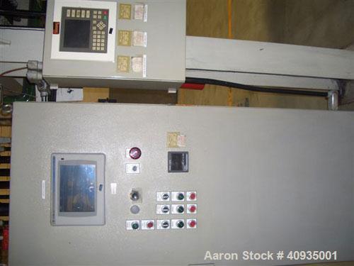 Used Twin Screw Extruder, 83 mm, 10 Barrels. Electrically heated and water cooled. 200 hp DC/SCR drive. Complete temp control panel. (1) ZSB 70 side feeder. Mfg 2004. Multi hole strand die.