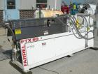 Used Farrel 37mm Co-Rotating Twin Screw Extruder, Model FTX80H. Co-rotating screw design. Approximately 40 to 1 L/D ratio. 9 barrel segments, 1 feed section, no hopper. Electrically heated, water coo...