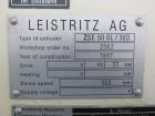 Used Leistriz Twin Screw Extruder, Model ZSE 50 GL/36D. 50 mm Screws, co-rotating, 36 to 1 L/D, (9) total barrel segments with (1) feed, (1) vented, (7) non vented segments, 300 maximum rpm, 7.38 to ...