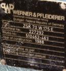 Used- Werner & Pfleiderer 70mm Twin Screw Extruder/ Compounder, Type ZSK 70W 175E. Co-Rotating intermeshing side by side scr...